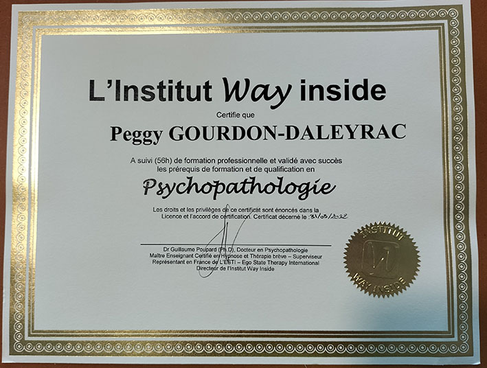 Peggy Gourdon Daleyrac Diplôme psychopathologie